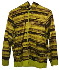 Nike Dri-Fit Full-Zip Hoodie Boys Youth Large Brown  Neon Yellow  Green Stripe