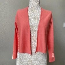 J Jill Womens Sz XS Petite Linen Blend Open Front Orange Short Cardigan Sweater