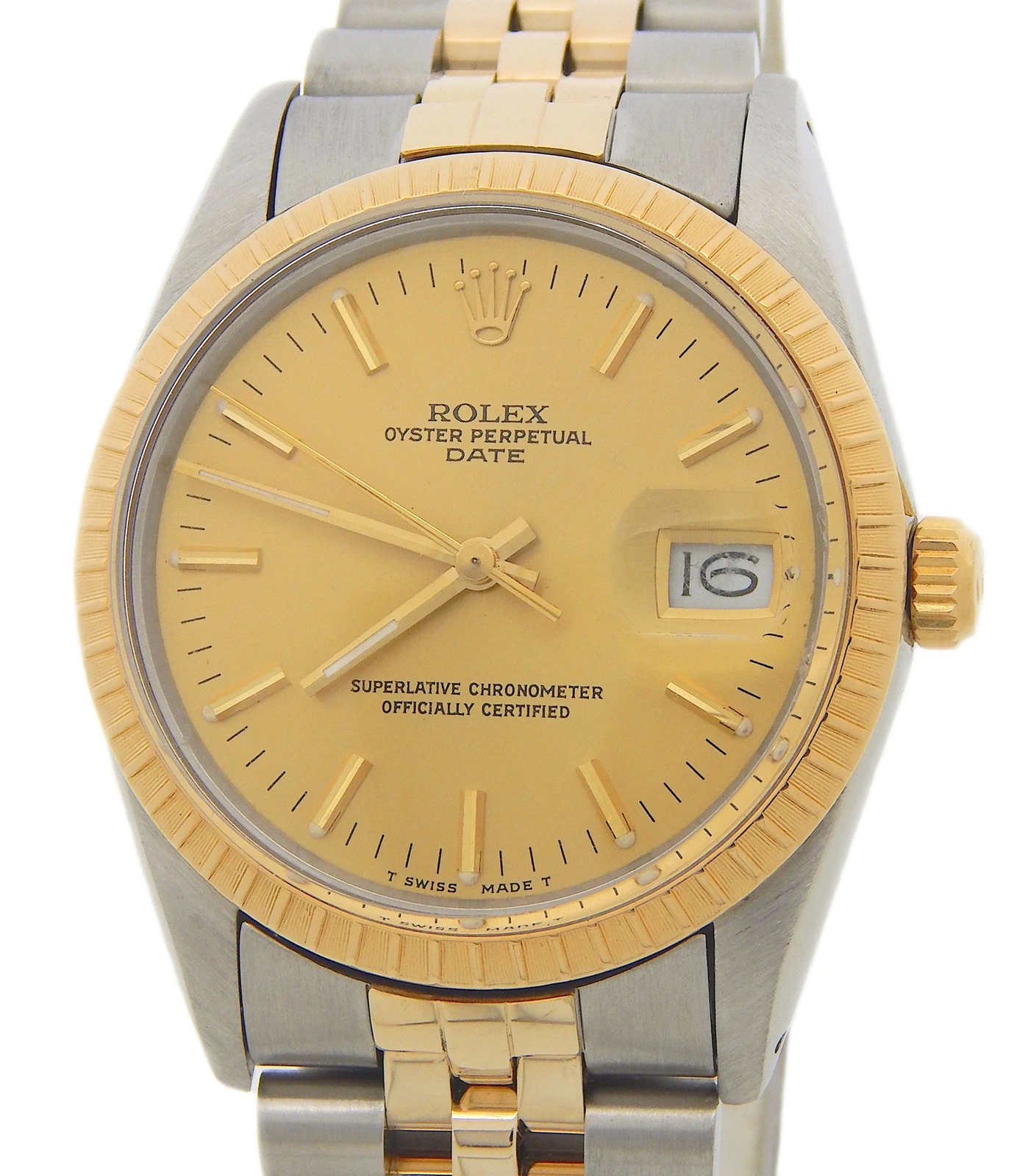 Rolex — Rolex Date 15053 Mens 2Tone Yellow Gold & Steel Watch Champagne Dial Jubilee