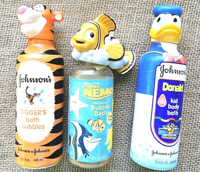 Vintage 1990s Johnsons Disney Bath Bottles Donald Duck, Tigger, & Nemo Empty
