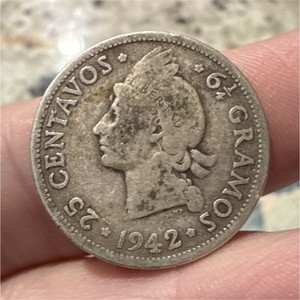 1942 Dominican Republic 25 Centavos Coin "6 Gramos" Republica Dominicana