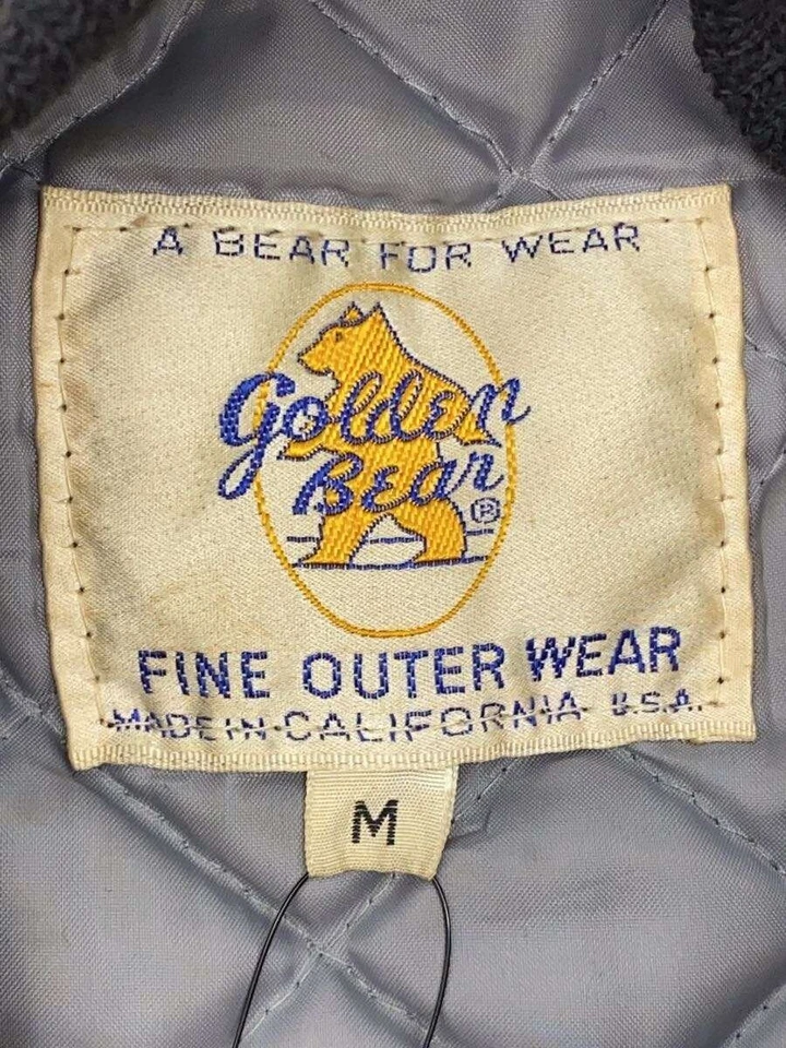 GOLDEN BEAR 80s USA Made Wool Stadium Jacket with Leather Sleeves, Size M, Black - Image 3 of 4