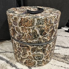 Vintage Floral Tapestry Zippered Hat or Wig Box 13"x13" Travel Case with Lock