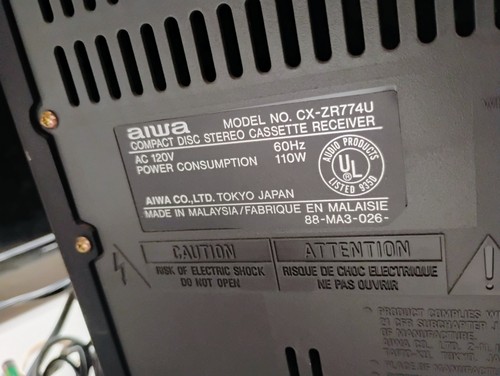 Aiwa 5CD Changer Radio Compact Disc Stereo System CX-ZR774u - For Parts Read - Picture 13 of 16