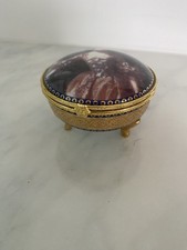 Vintage Round Footed Porcelain Portrait & Gold Gilt Trinket Box