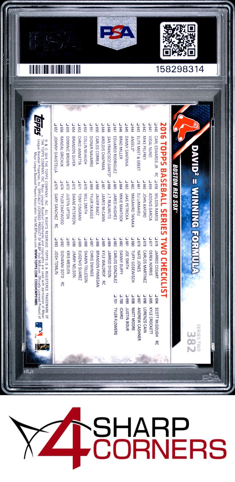2016 TOPPS #382 DAVID ORTIZ-DAVID PRICE PSA 10 view 2