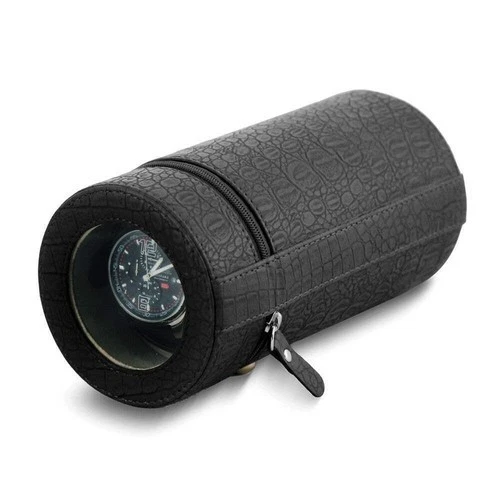 Rotaciones Negro Croco Textura Imitación Cuero Reloj de Viaje Enrollador, Batería o AC Foto 2 de 3