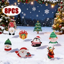 8Pcs Christmas Yard Signs Stakes Outdoor Yard Signs Decorations Santa Snowman