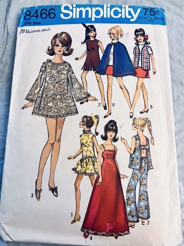 VTG `69 Simplicity 8466 Barbie Maddie  11½  Fashion Doll Wardrobe 7 Styles