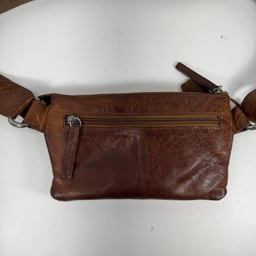 Spike & Sparrow Brown Leather Fanny Pack Front Zip Adjustable Waist Belt Bag - Picture 3 of 15