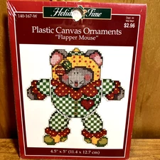 Janlynn Holiday Time Plastic Canvas Ornament Kit, Flapper Mouse, NIP, #140-167-W