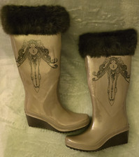 Wandelei Keilabsatz Gummistiefel Damen 39 Stiefel Mystic Face Black Khaki oliv