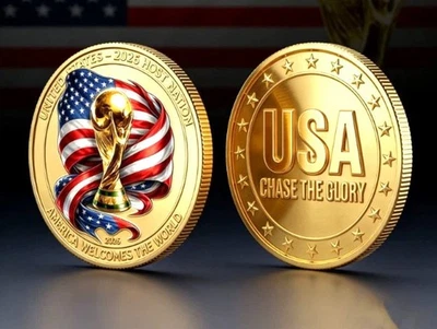 Fussballer Medaille 2026/USA - Mexico - Canada/ Souvenir Medaille 2026/vergoldet - Bild 1 von 3