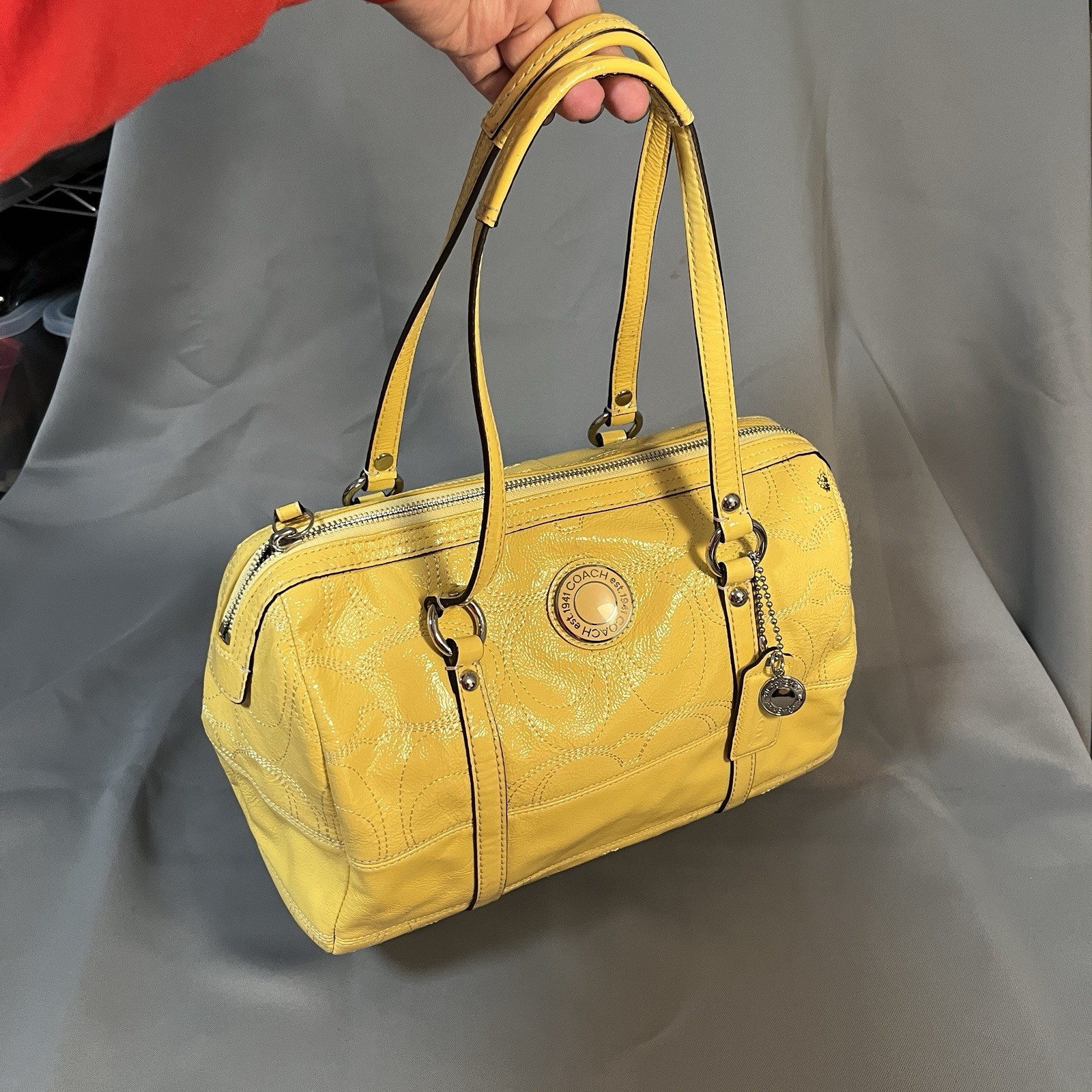 RARE Coach Signature Patent Leather Sunshine Yellow Satchel F19561 Bag