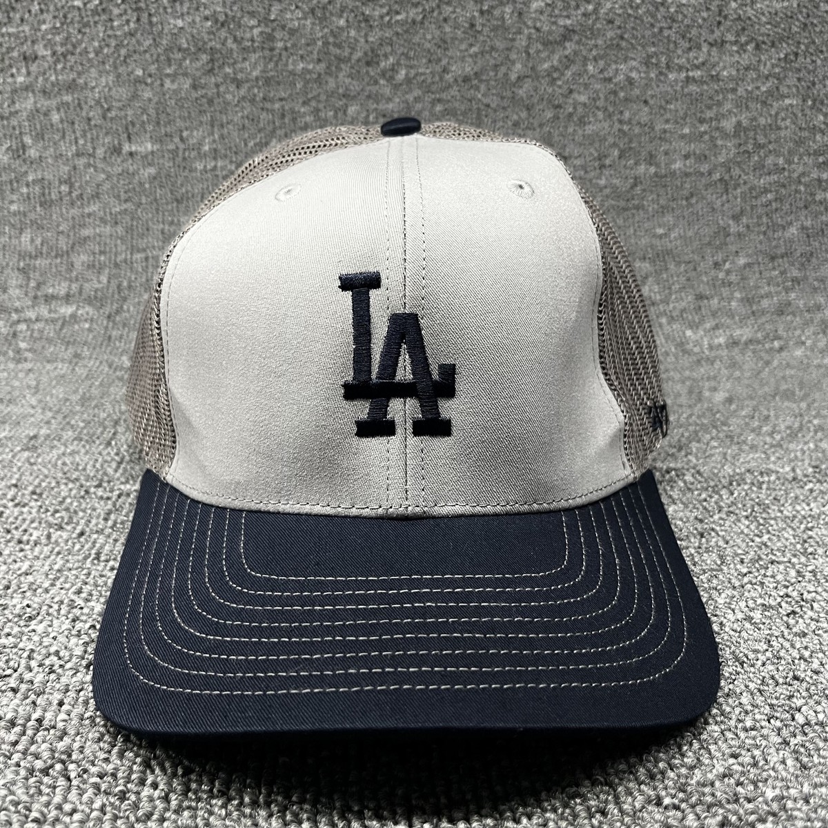 47 Brand Los Angeles Dodgers Trucker Snapback Hat Gray Tan Mesh Black LA Logo