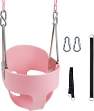 Toddler Bucket Swing Seat High Back Pink 59" Chains Tree Straps Outdoor Baby