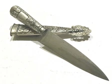 Vintage Tandil Argentina Gaucho Boot Knife Alpaca Silver Sheath Floral Design