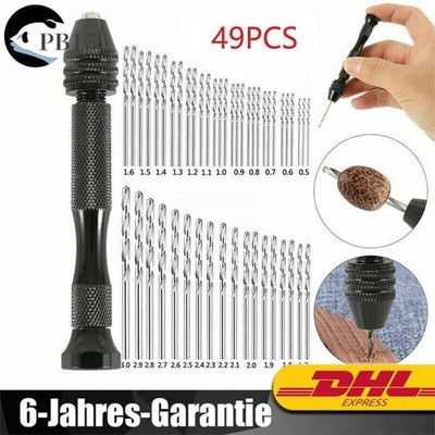49PCS Mini Handbohrer Spiralbohrer Set Für Holz Modellbau Schmuck Bastel 95mm
