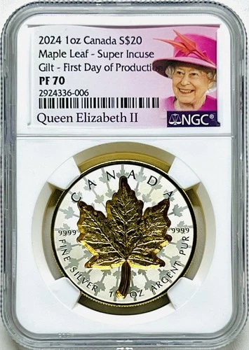 2024 CANADA SUPER INCUSE $20 1OZ SILVER MAPLE LEAF GOLD GILT NGC PF70 FDOP OGP