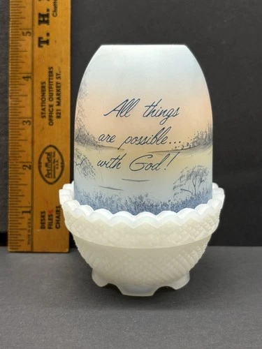 Fenton Hand Painted Fairy Light Lamp Matte White God Religious