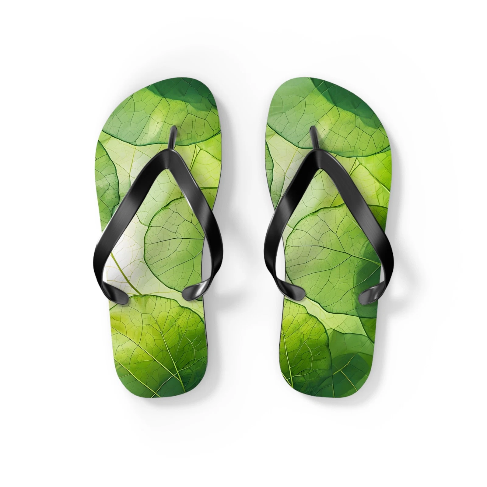 Green Leaf Pattern Flip Flops | Tropical Botanical Print, Summer Beach