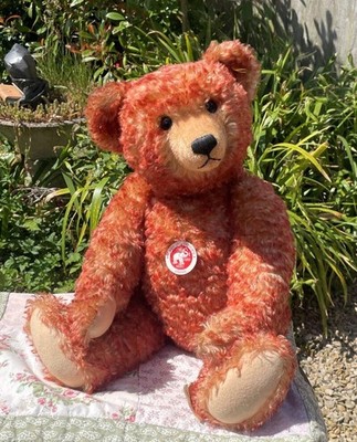 SCHÖNER GROSSER VINTAGE STEIFF BÄR 25'' (65cm) ATEMBERAUBENDES MOHAIRFELL MIT SPITZE