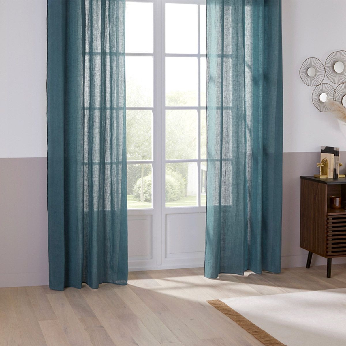 Rideau bleu canard à œillets de la collection Linah 130x260 cm au textile raffiné