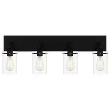 Hampton Bay Regan 4-Light Vanity Light Matte Black Clear Glass Shades 29.25"