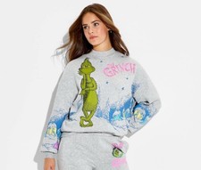 Viral Women's Grinch Christmas Fleece Graphic Sweatshirt Heather Gray XS
