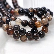 Grade A Natural Banded Brown Agate Gemstone Round Beads - 6mm 8mm 10mm 12mm 15"