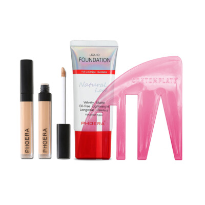 PHOERA Make-up Set Für Gesicht Foundation & Concealer Stencil, Matte, 30 ml