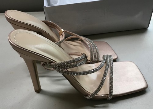 Pink Metalic Heels Sandals Rhinestone Straps Sz 8.5 NEW - Picture 4 of 11
