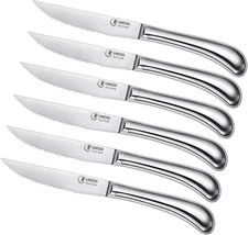 Steak Knives Set of 6 High Carbon Stainless Steel, Dishwasher Safe Polished