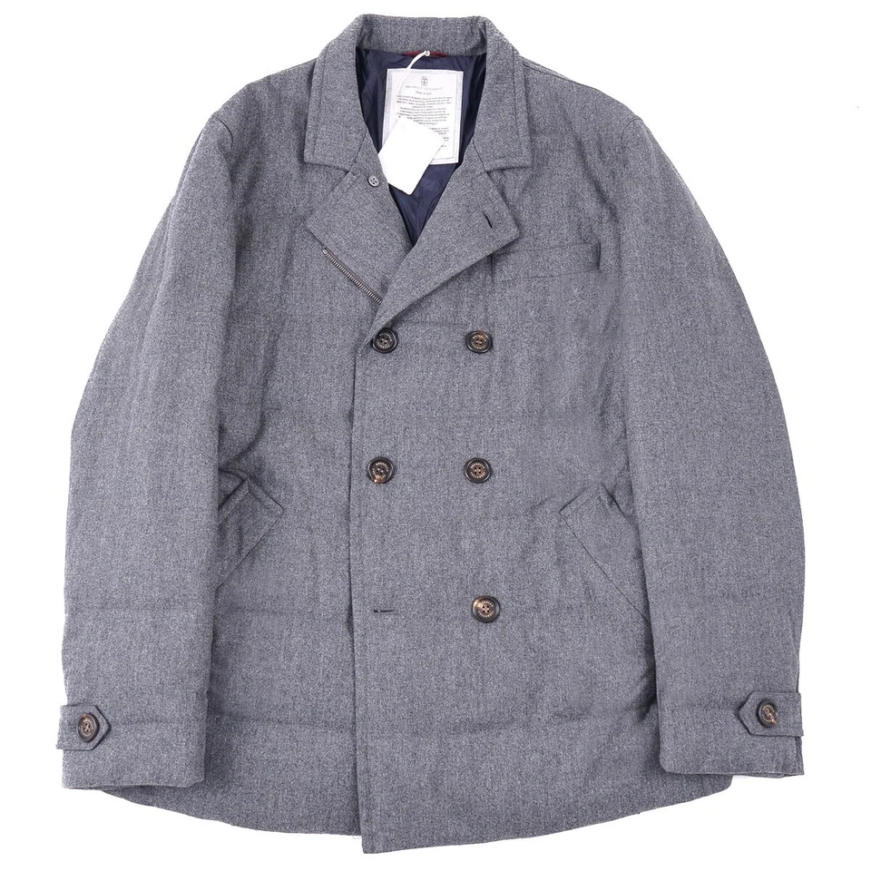 Brunello Cucinelli Slim-Fit Down Quilted Wool-Silk-Cashmere Peacoat M NWT Coat - Image 2 of 4
