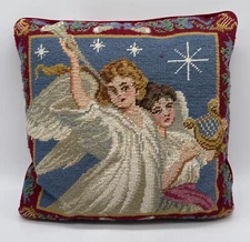 C&F Enterprises Handmade Wool Woolen Needlepoint Angel Pillow 14" x 14"