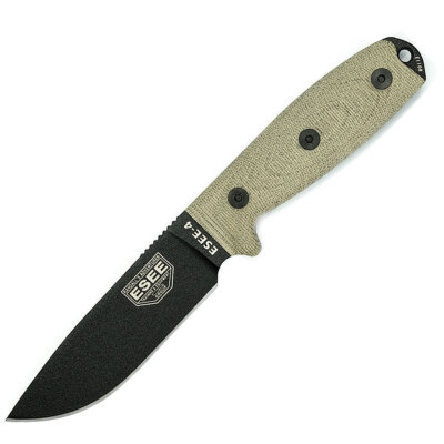 ESEE Model 4 3D, Messer mit 1095HC Klinge, Micarta-Griff, Kydexscheide + Clip