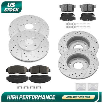For Acura TSX Honda Accord Front & Rear Drilled Disc Rotor Brake+Ceramic Pad