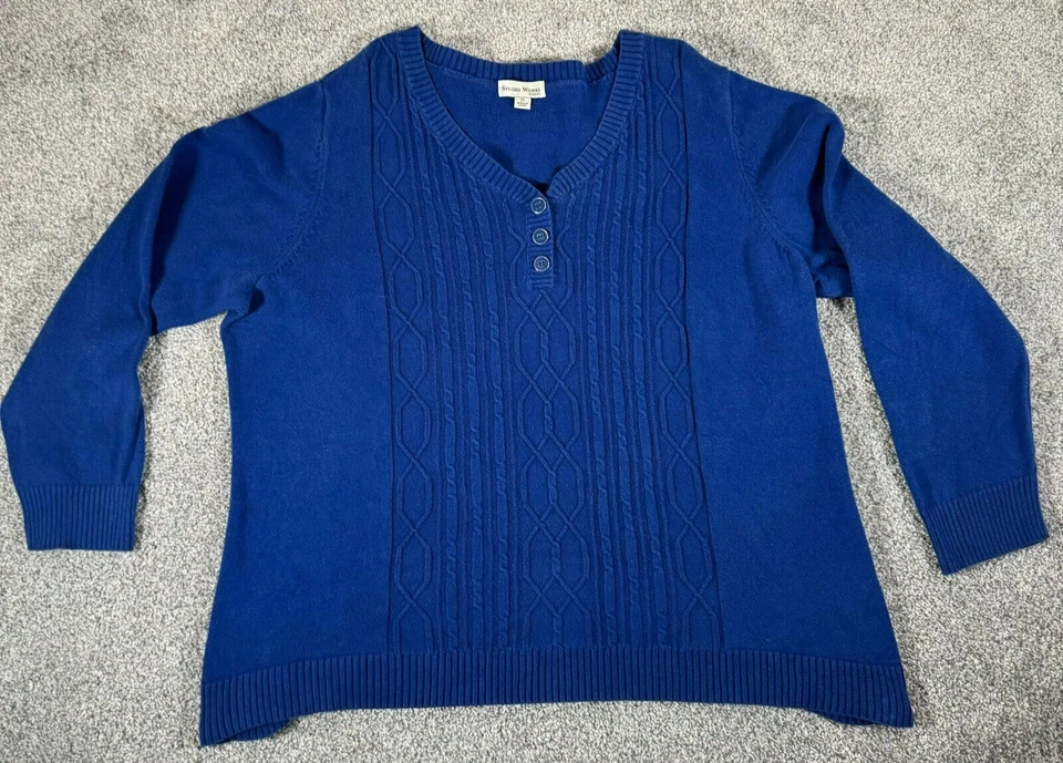 Suéter Henley Vintage Años 90 Y2K Mujer 2X Plus Cable Tejido Grandmacore Clásico Foto 4 de 4