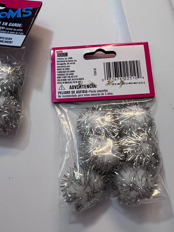 Lote de 4 Packs Darico de Oropel Plata Pompones 6 por Pack Nuevo Foto 3 de 4