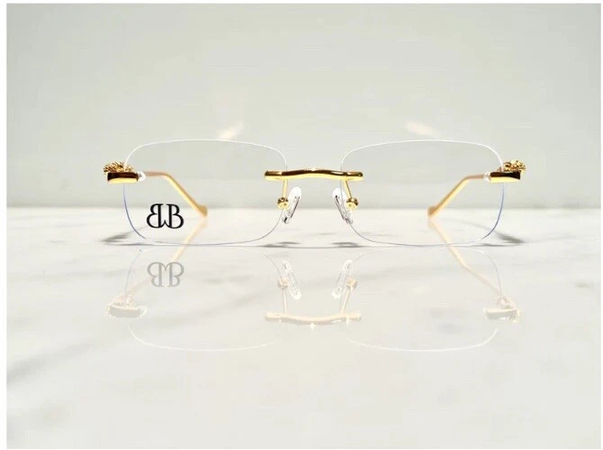 Bonano Men’s Glasses Sunglasses Woods Buffs Big C Panther Diamonds Cut Gold Wood - Image 2 of 4