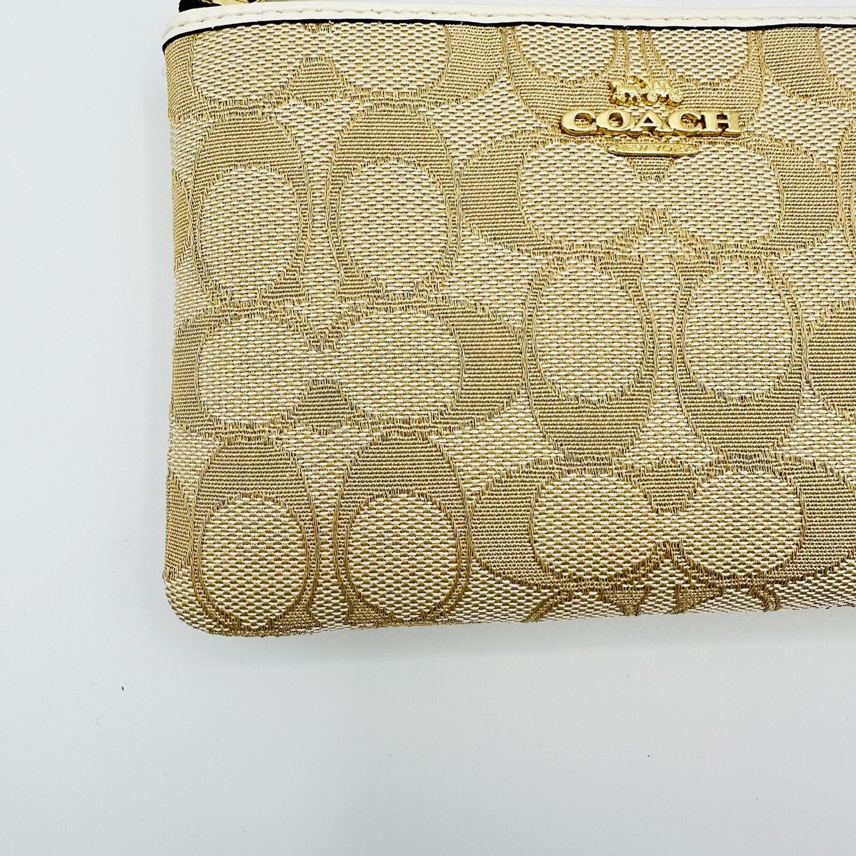 Coach Double Corner Zip Wristlet In Signature Canvas Beige Tan