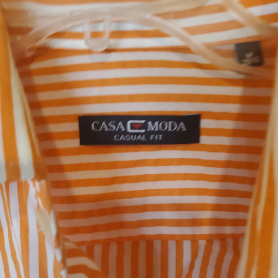 Casa Moda Shirt Mens Size Medium Orange & White Stripe, Button, Long Sleeve - Image 4 of 4