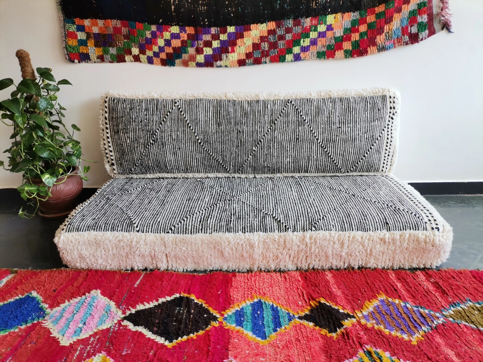 Moroccan Handmade Floor Couch - Unstuffed Wool Grey Sofa covers + Pillow cases