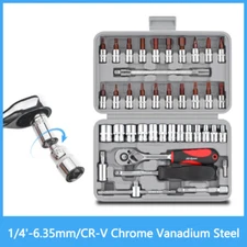 1/4 Inch Drive 72-Point Socket Metric Bit,Extension, Bar and Ratchet Set 40Piece