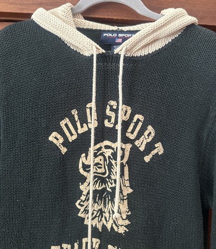 Vintage 90s Polo Sport Ralph Lauren Track Team Knit Hoodie Sweater Size M Rare - Picture 5 of 17