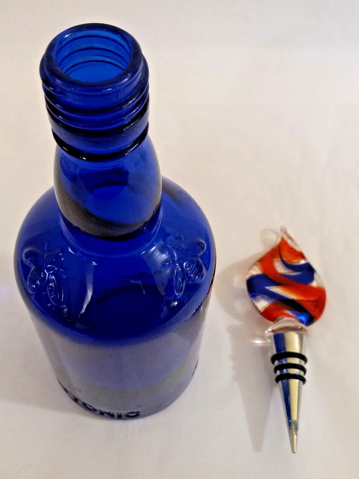 Blue Wild Tonic Bottle Cobalt Modern with Embossed Bees and Glass Stopper - Image 2 of 4