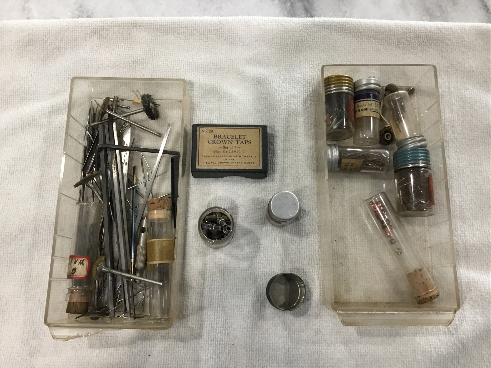 Vintage a lot of pocket watch repair tools and stems and crown Taps