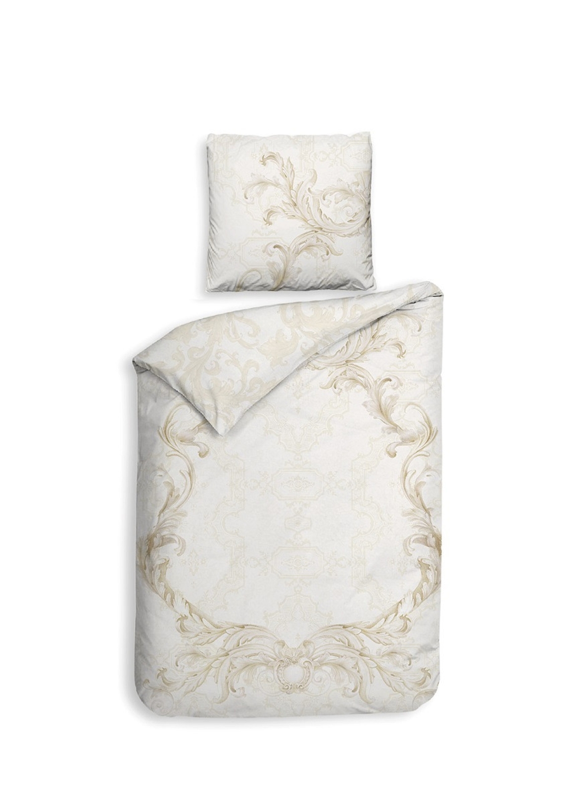 Heckett Lane Satin Bettwäsche 155x220 Lauren Off-White Ornamente Barock Wende