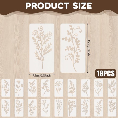 6x3 Inch Stencils for Painting, 18 PCS Reusable Flower Stencils Small Wildflo... - Picture 2 of 9