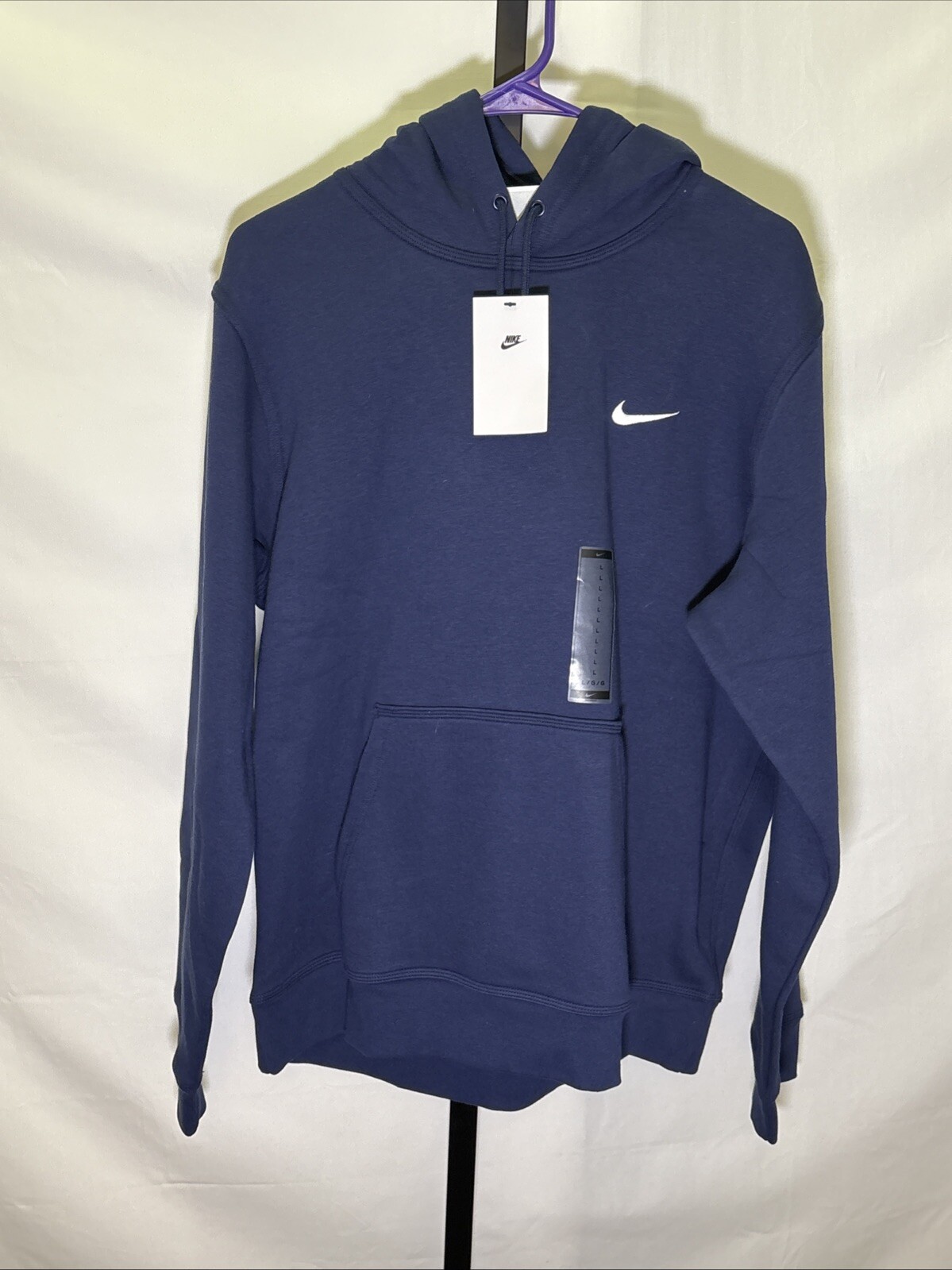 Large - Nike Sportswear Club Fleece Solo Swoosh Hoodie Navy 611457-410 NWT